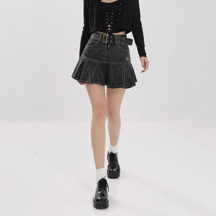 VILZSTUDIOS Whimsical denim mini skirt with pleated design