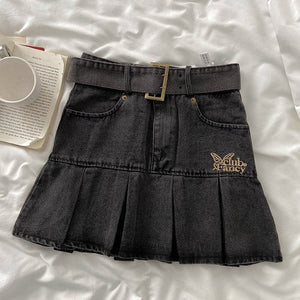 VILZSTUDIOS Whimsical denim mini skirt with pleated design