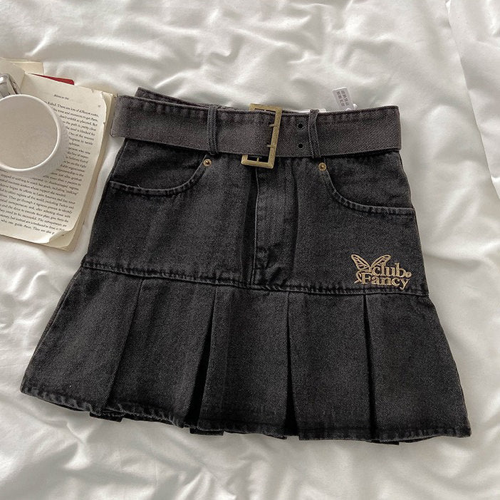 VILZSTUDIOS Whimsical denim mini skirt with pleated design