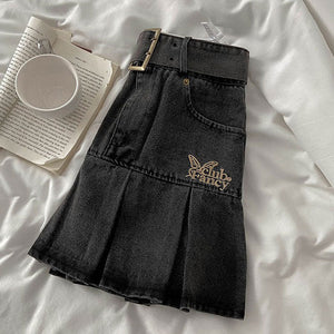 VILZSTUDIOS Whimsical denim mini skirt with pleated design