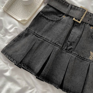 VILZSTUDIOS Whimsical denim mini skirt with pleated design