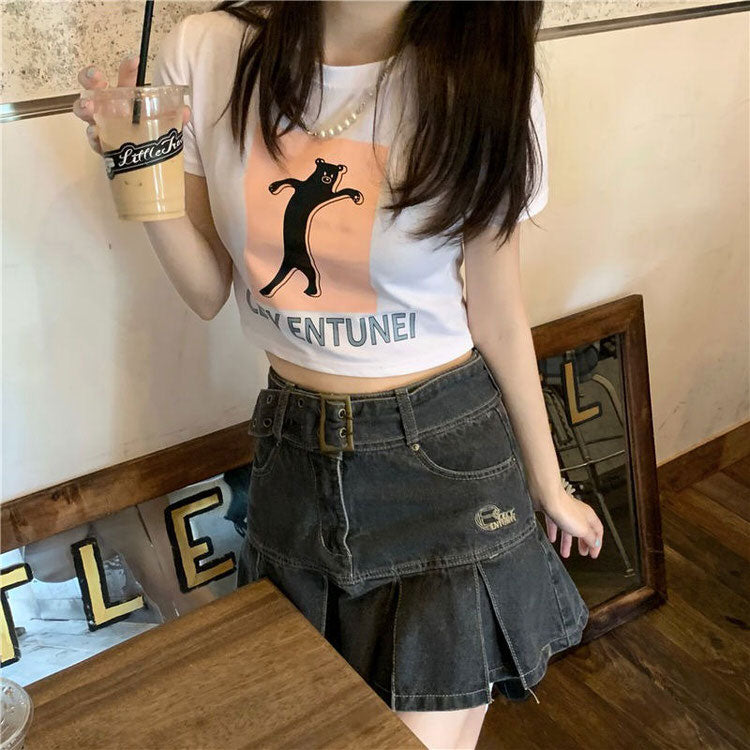 VILZSTUDIOS Whimsical denim mini skirt with pleated design