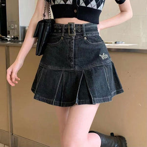 VILZSTUDIOS Whimsical denim mini skirt with pleated design