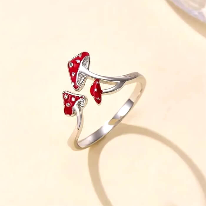 VILZSTUDIOS Whimsical silver mushroom adjustable ring