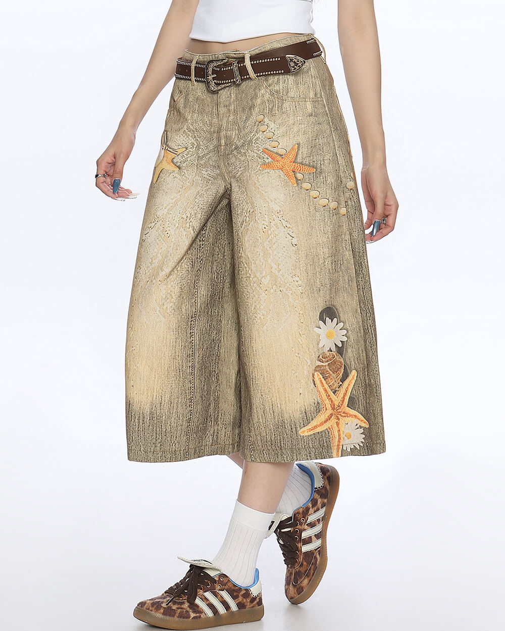 VILZSTUDIOS Wide-leg culottes with unique embroidery and prints