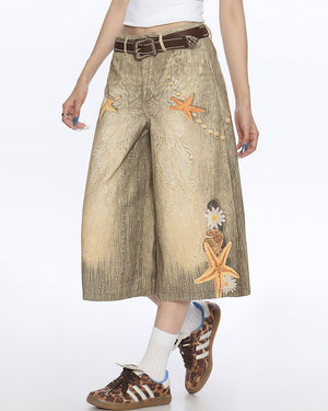 VILZSTUDIOS Wide-leg culottes with unique embroidery and prints