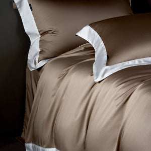 VILZSTUDIOS solid gray, taupe and black satin duvet cover set with wide white borders