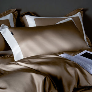 VILZSTUDIOS solid gray, taupe and black satin duvet cover set with wide white borders
