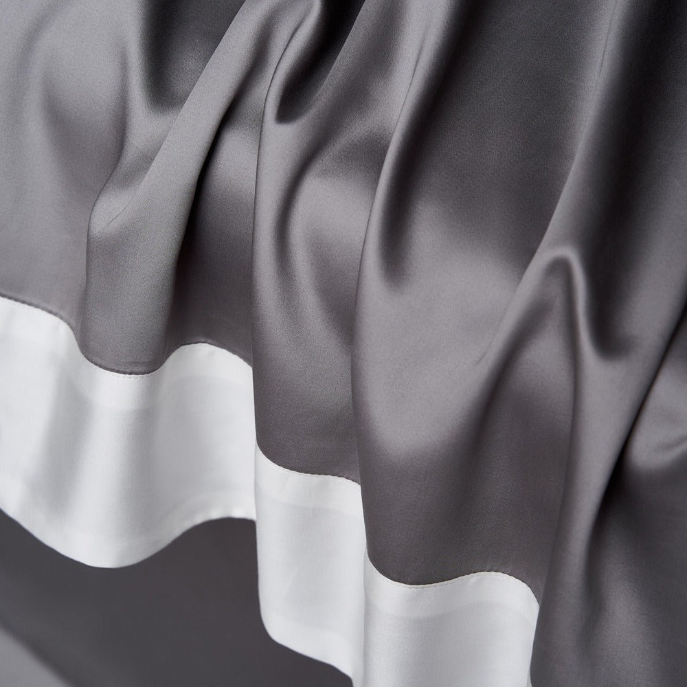 VILZSTUDIOS solid gray, taupe and black satin duvet cover set with wide white borders