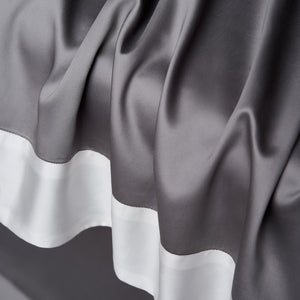 VILZSTUDIOS solid gray, taupe and black satin duvet cover set with wide white borders