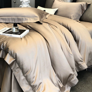 VILZSTUDIOS champagne taupe, blush pink, and silver gray duvet cover set with wide flange borders