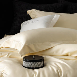 VILZSTUDIOS champagne taupe, blush pink, and silver gray duvet cover set with wide flange borders