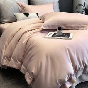 VILZSTUDIOS champagne taupe, blush pink, and silver gray duvet cover set with wide flange borders