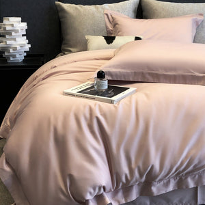VILZSTUDIOS champagne taupe, blush pink, and silver gray duvet cover set with wide flange borders