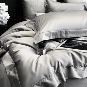 VILZSTUDIOS champagne taupe, blush pink, and silver gray duvet cover set with wide flange borders