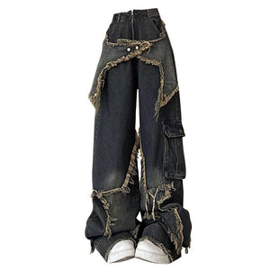 VILZSTUDIOS Wide leg denim jeans with star detailing
