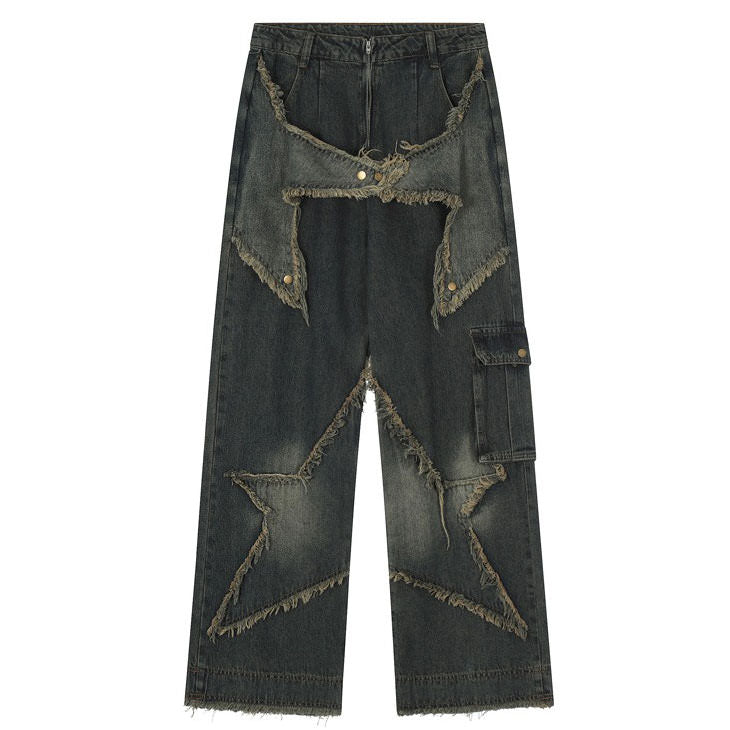 VILZSTUDIOS Wide leg denim jeans with star detailing