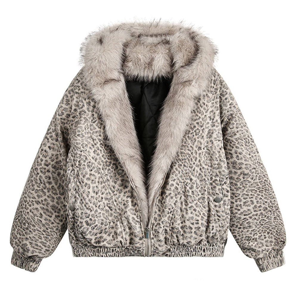 VILZSTUDIOS Leopard print jacket with faux fur detailing