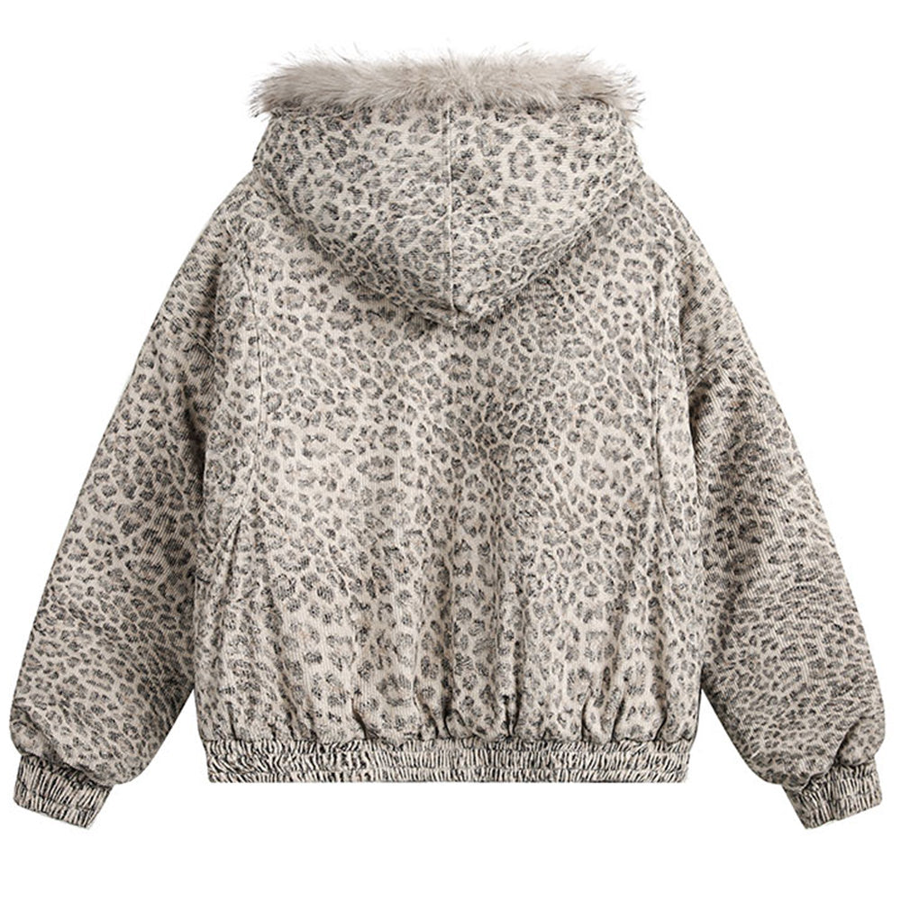 VILZSTUDIOS Leopard print jacket with faux fur detailing