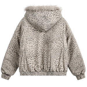 VILZSTUDIOS Leopard print jacket with faux fur detailing
