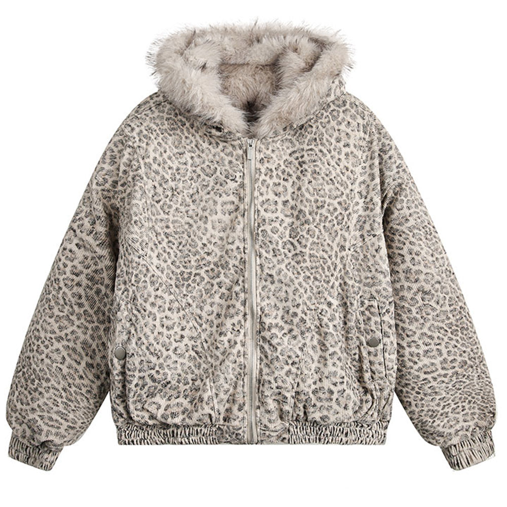 VILZSTUDIOS Leopard print jacket with faux fur detailing