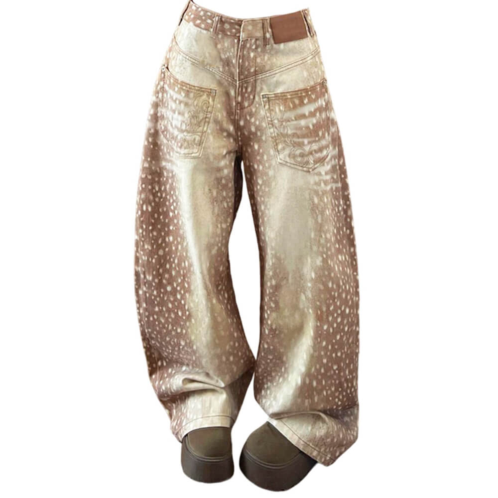VILZSTUDIOS Wide leg denim jeans with a deer print design