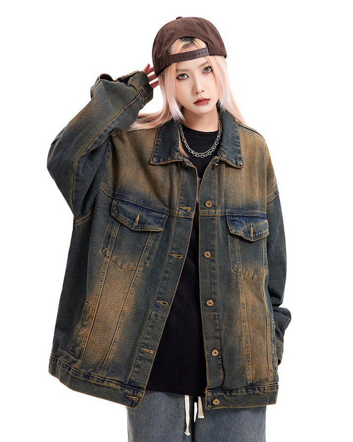 VILZSTUDIOS Oversized denim jacket in worn brown color