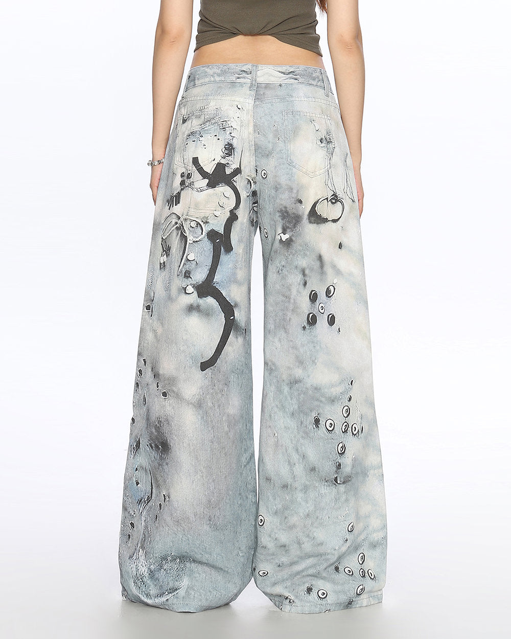 VILZSTUDIOS Worn chain graphic wide leg jeans from VILZSTUDIOS