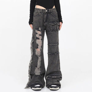 VILZSTUDIOS Ripped cargo jeans in black with patch pockets