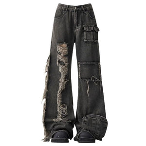 VILZSTUDIOS Ripped cargo jeans in black with patch pockets