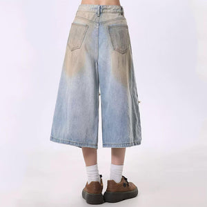 VILZSTUDIOS Worn wash wide-leg denim shorts for streetwear fashion