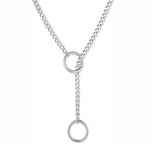VILZSTUDIOS Stylish silver double ring drop chain necklace