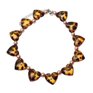 VILZSTUDIOS Stylish choker necklace with heart and leopard print design