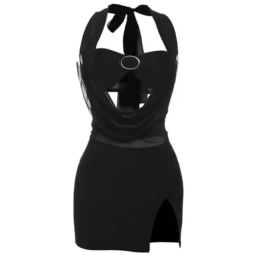 VILZSTUDIOS Y2K-inspired backless mini dress with halter neckline