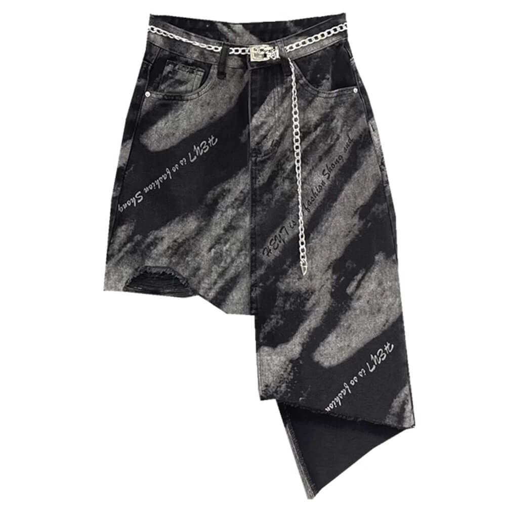 VILZSTUDIOS Y2K bleached black denim asymmetrical skirt