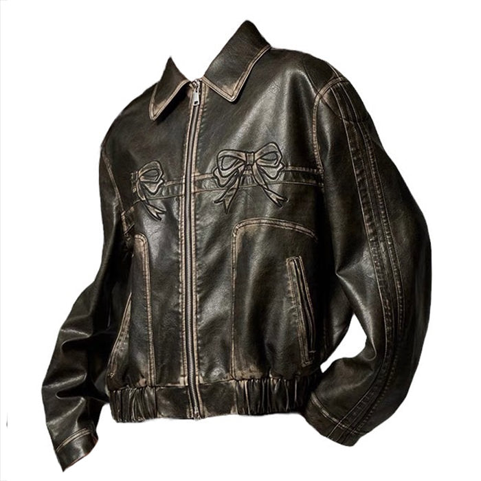 VILZSTUDIOS Stylish Y2K bow biker jacket for streetwear fashion