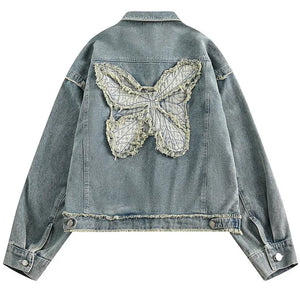 VILZSTUDIOS Oversized denim jacket with butterfly patch design