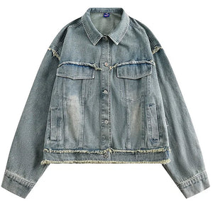 VILZSTUDIOS Oversized denim jacket with butterfly patch design