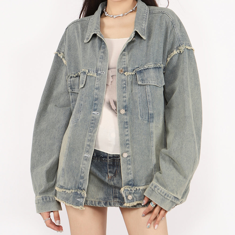 VILZSTUDIOS Oversized denim jacket with butterfly patch design