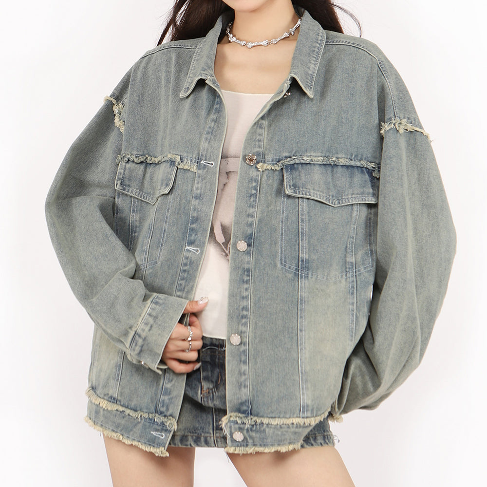 VILZSTUDIOS Oversized denim jacket with butterfly patch design