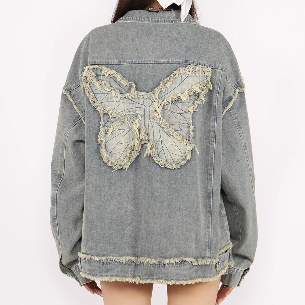 VILZSTUDIOS Oversized denim jacket with butterfly patch design