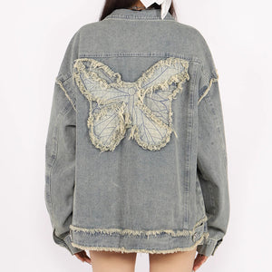 VILZSTUDIOS Oversized denim jacket with butterfly patch design