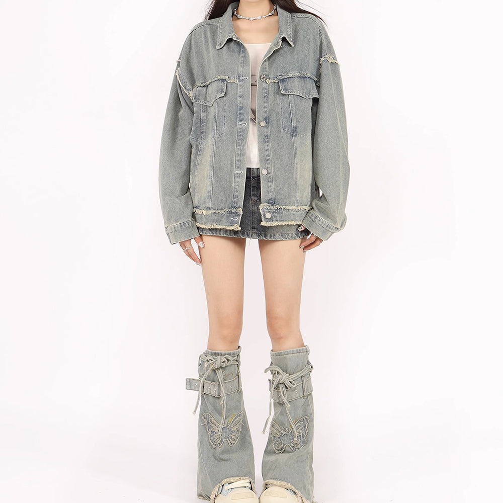 VILZSTUDIOS Oversized denim jacket with butterfly patch design