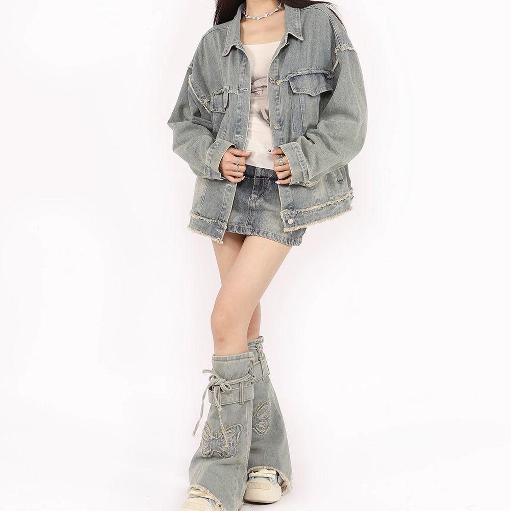 VILZSTUDIOS Oversized denim jacket with butterfly patch design