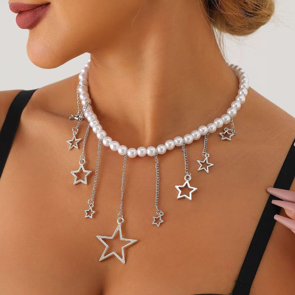 VILZSTUDIOS Pearl necklace with star charms