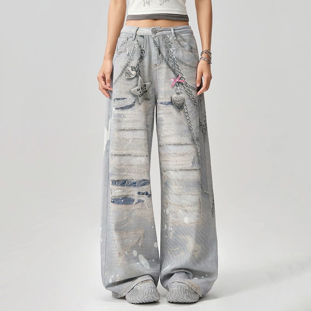 VILZSTUDIOS Y2K chain graphic wide jeans