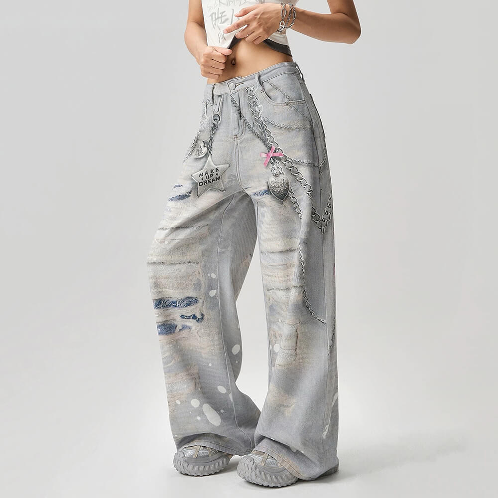 VILZSTUDIOS Y2K chain graphic wide jeans