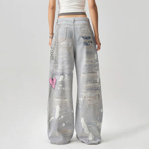 VILZSTUDIOS Y2K chain graphic wide jeans