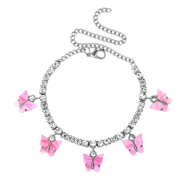 VILZSTUDIOS Fashionable butterfly anklet with rhinestones and charms