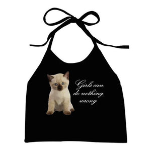 VILZSTUDIOS Cute kitten print halter top